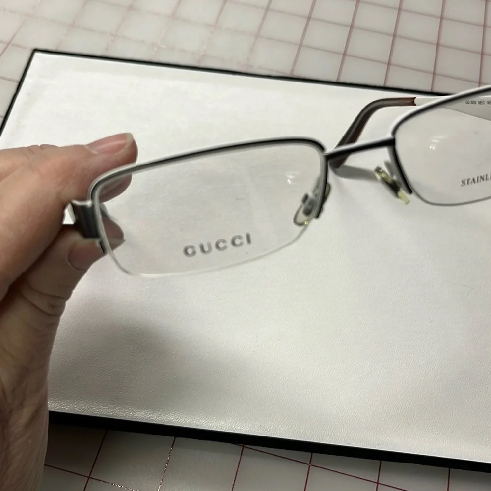 GUCCI GG 1938 MEO Grey/White 53-18-145 Semi Mount Made In Italy Eyeglass Frames